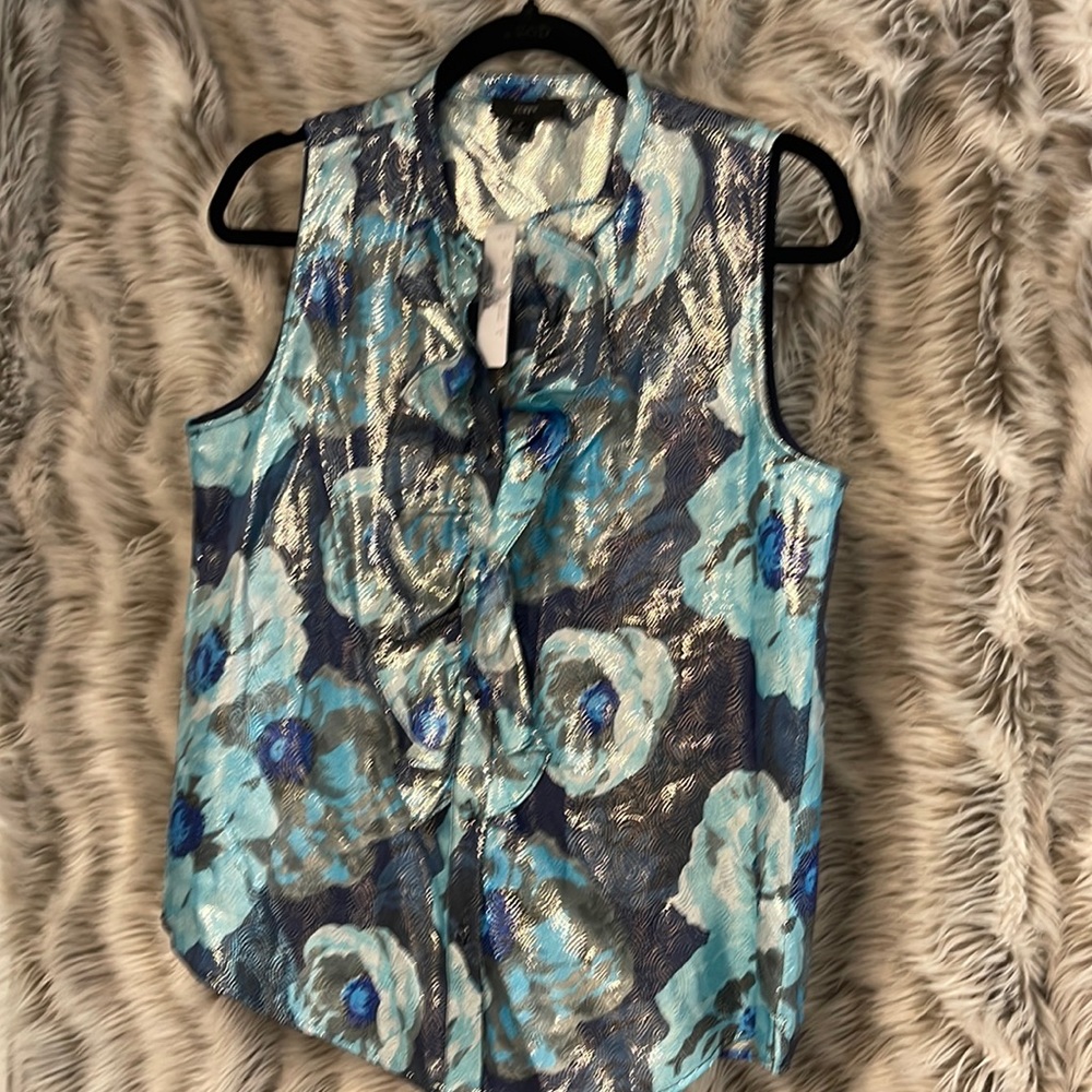 NWT JCrew shimmer tank with ruffle button down detail